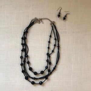 BHWM Black beaded necklace with matching earrings
